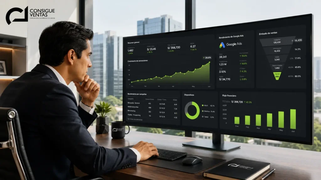 banner-google-ads-peru-remarketing un empresario observando un dashboard