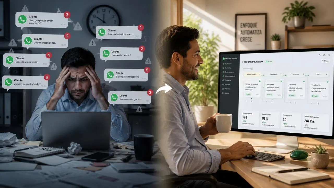 Antes y después de automatizar el embudo de ventas con WhatsApp en un negocio