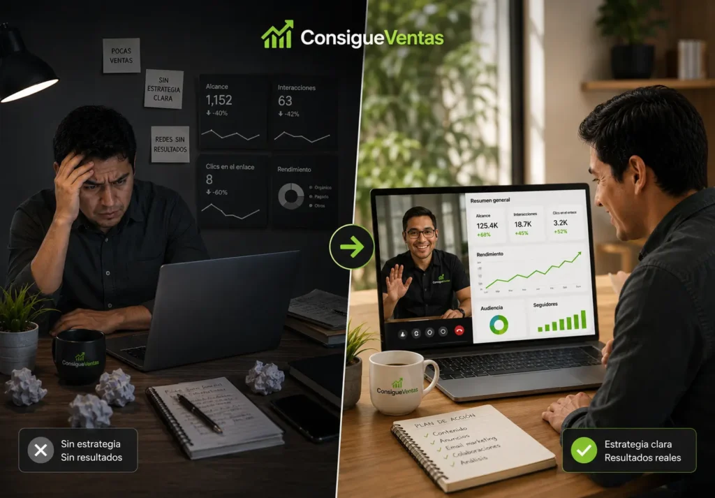Antes y después de aplicar una estrategia profesional de redes sociales para negocios en Lima