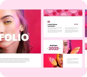 Presentación de portafolio personal con estilo artístico y vibrante.