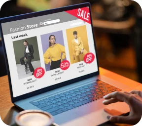 Compra de moda en línea con productos en promoción y descuentos.